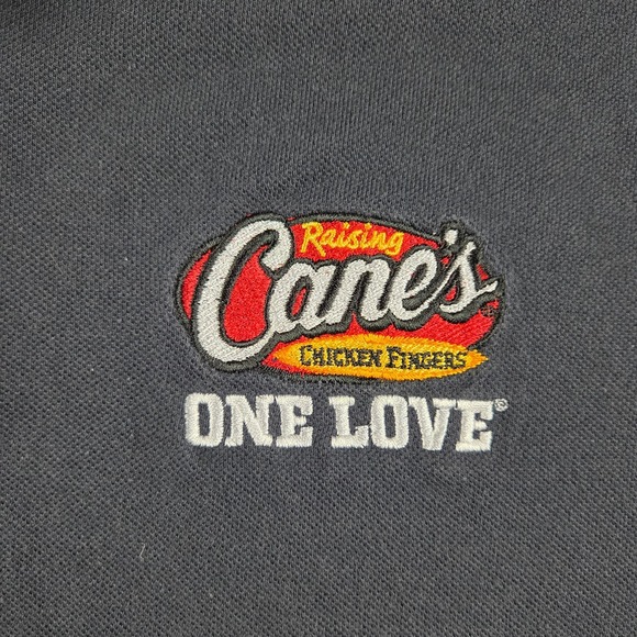 Raising Canes Fry Cook Cashier Employee Worker Polo Shirt Women L Blue Love Logo - Picture 2 of 9